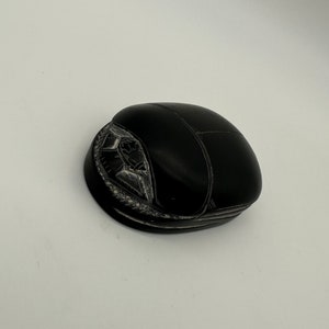 Vintage Scarab Beetle Paperweight Egyptian Soapstone Carved Hieroglyphics Black Figurine