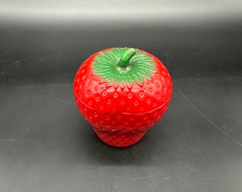 Strawberry Jam Jar Vintage Hazel Atlas Jelly Trinket Dish With Lid Red Milk Glass