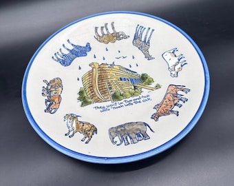 Plato antiguo de gres de Louisville con diseño del Arca de Noé y animales, cerámica azul, Kentucky, EE. UU.