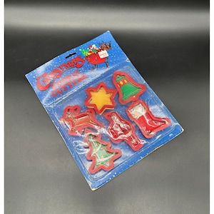 Vintage Christmas Cookie Cutters Ornaments USA New Old Stock 1980s Plastic Retro
