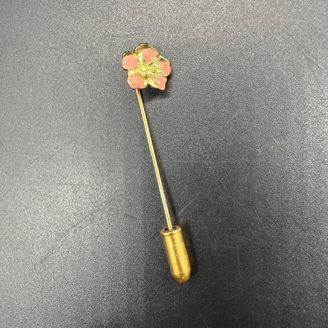 Sorrell Stick Pin Vintage Flower Lapel Stick Pin Coral Pink Floral Gold Tone Cottagecore ...