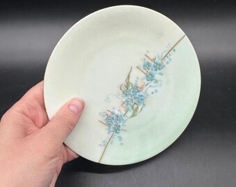 Vintage Floral Plate Hand Painted Blue Flowers Porcelain 6 Inch