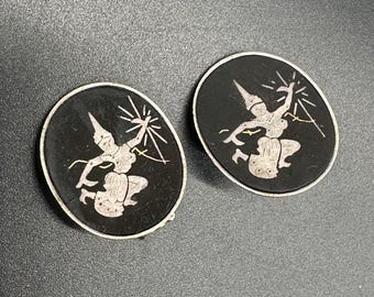 Vintage Siam Dancer Nellio Goddess Clip On Earrings Black  1930s Japan Estate Jewelry
