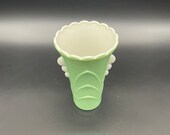 Vintage Fire King Vase Vitrock Green Scalloped Edge Double Handle