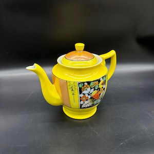 Vintage Teapot Japan Lusterware Yellow Floral Colorful Flowers 1940s Orange