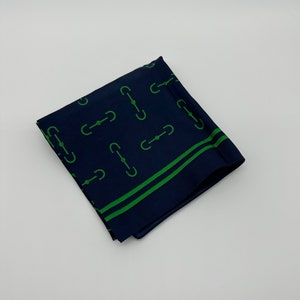 Vintage Italian Scarf Head Wrap Blue Green Horse Bit Equestrian Italy