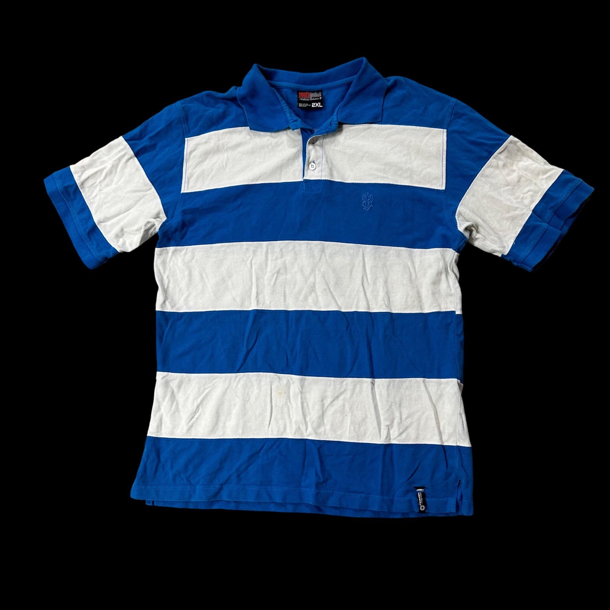 Vintage Southpole Polo Shirt 2XL Blue White Stripe Y2K 1990s