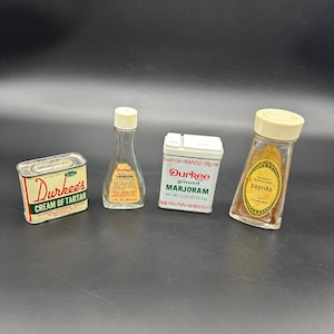 Vintage Durkees Spice Tins Extract Bottles Lot Retro Kitchen Decor Mid Century