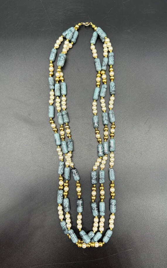 Vintage Beaded Necklace 3 Strands Golden Girls Pl… - image 2