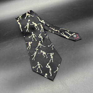 Vintage Silk Tie Skeleton Sports Halloween Necktie Korea Gym Coach Style Hand Sewn