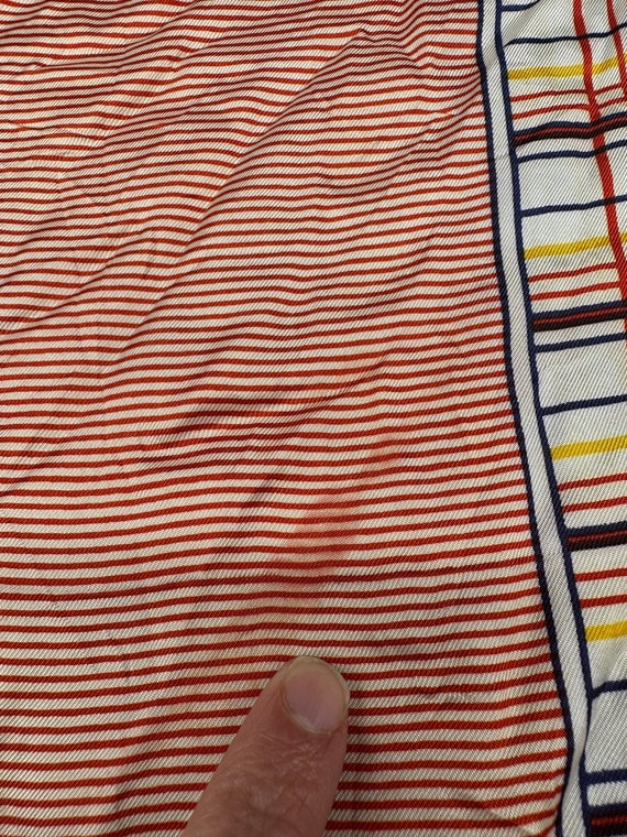Vintage Scarf Wrap Orange Navy Blue Plaid Stripes… - image 6