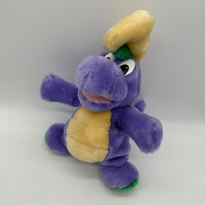 Marionnette à main de dinosaure violet, jouet en peluche, jeu de simulation