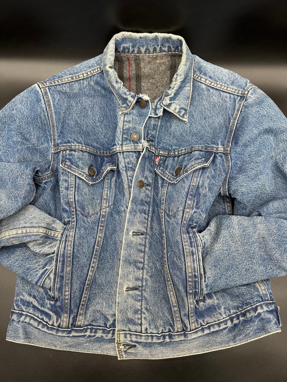 Vintage Levis Jean Jacket Blue Denim Flannel Blanket Lined Trucker Western  Coat 