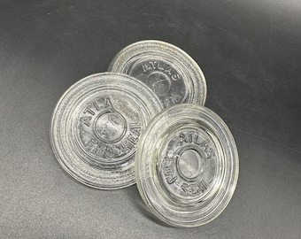 Vintage Atlas Canning Jar Lid Inserts Clear Pressed Glass Round Set of Three
