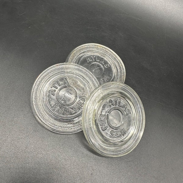 Vintage Atlas Canning Jar Lid Inserts Clear Pressed Glass Round Set of Three