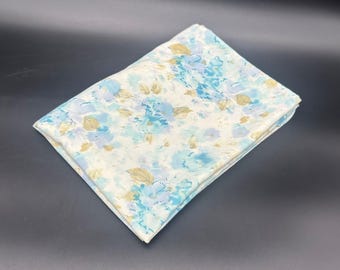 Vintage Floral Pillowcase Blue Beige Flowers Standard Mid Century Bedding Retro