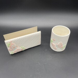 Organizador de escritorio vintage Fitz And Floyd con diseño de mariposa y flores, soporte para cartas, bolígrafo
