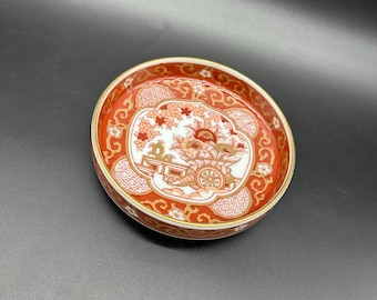 Vintage Gold Imari Bowl Trinket Dish Tray Red Hand Painted Japan Porcelain Asian