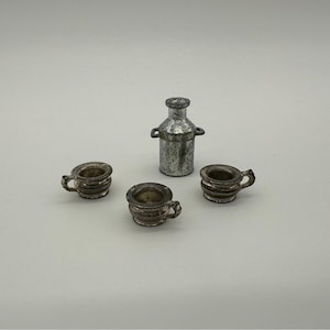 Vintage Dollhouse Miniatures Figurines Metal Milk Can Cups Set Metal Mini Set