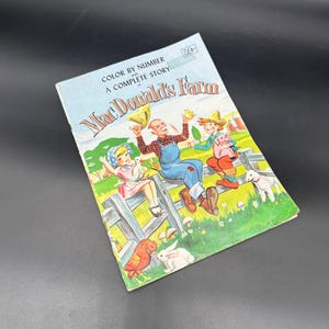 Vintage Color By Number Coloring Book Old MacDonalds Farm 1980s Unused Retro Stains