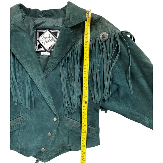 Vintage Suede Leather Jacket Womens Small Green F… - image 9