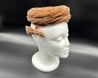 Vintage Brown Suede Pillbox Hat Mid Century Tiered Union Made Brown Accessory Mod Pillbox - Etsy main image 4