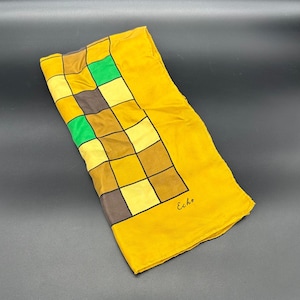 Foulard en soie vintage Echo des années 1960 géométrique milieu du siècle moderne jaune vert quadrillage