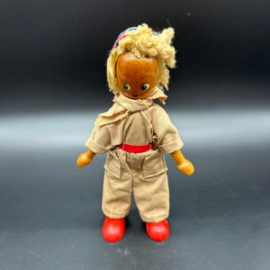 Vintage Peg Doll Wooden Polish Coveralls Hand Painted