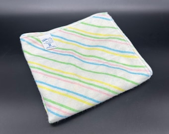 Vintage Baby Receiving Blanket Rainbow Pastel Stripes 1980s Riegel Cotton Nursery