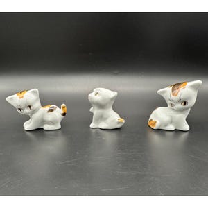Vintage Ceramic Cat Figurines Tri Colored Set of 3 Retro Kittens Kitty Kitschy