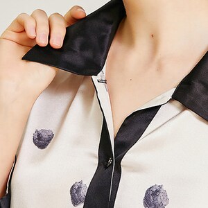 Muraki 100% Pure Mulberry Silk Long Sleeve Pajama Set Polka Dot Print Long Sleeves Pants Silk Pajama image 6