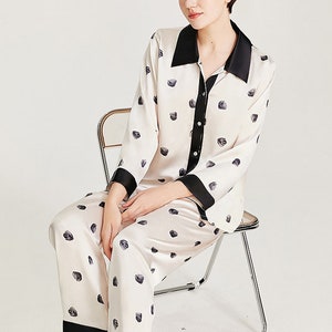 Muraki 100% Pure Mulberry Silk Long Sleeve Pajama Set Polka Dot Print Long Sleeves Pants Silk Pajama image 3