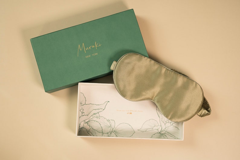 Muraki 100% 22 Momme Mulberry Silk Oversize Eye Mask-Silk Floss filling-Blackout Super Soft Breathable Sleep Mask Sage Green image 7