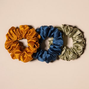 100% Mulberry Silk Scrunchie Set- 22 Momme Soft Silk Scrunchies- 3cm Large No Crease Hair Ties- Rich Earth Color Set-Holiday&Birthday Gifts