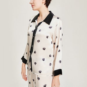 Muraki 100% Pure Mulberry Silk Long Sleeve Pajama Set Polka Dot Print Long Sleeves Pants Silk Pajama image 4