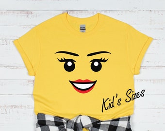 Camiseta de algodón pesado para niños - Cara de bloque de construcción de niña