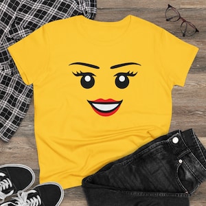 Building Block Head Girly Face T-shirt for Building Block Party - Ladies Fit Tee
