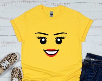 Building Block Head Girly Face T-shirt for Building Block Party
