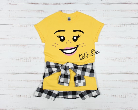 Kids Building Block Head Little Girl with Freckles Face T-shirt for Building Block Party