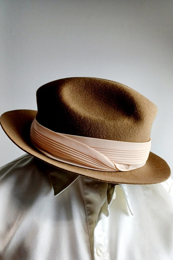 Astre Vintage Fedora 100% Wool, Union Label, Taup… - image 3