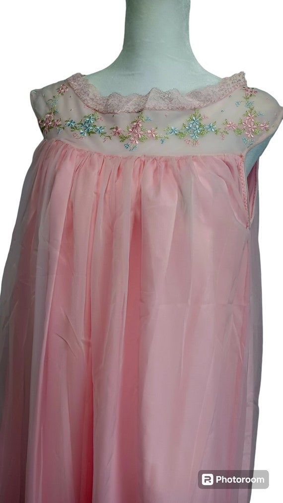 60s Vtg Long Pink Hand Sewn Nightgown Nylon Layere