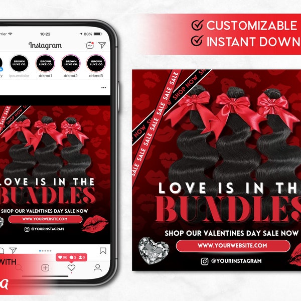 Customizable Valentine's Day Hair Bundles Sale Flyer, Hair Business Sale Flyer, Valentines Day Special, Love is in the Hair Flyer