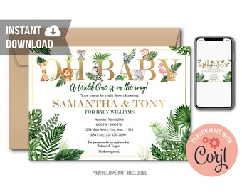 Safari Jungle Themed Baby Shower Invitation, Safari Baby Shower Invitation, Jungle Baby Shower Invitation, Animal Baby Shower Invite