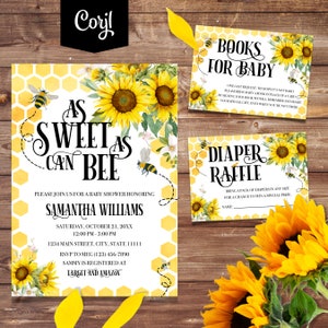Editable Sunflower Bee Baby Shower Invitation Bundle Sunflower Gender Neutral Baby Shower Invite Printable Template Instant Download