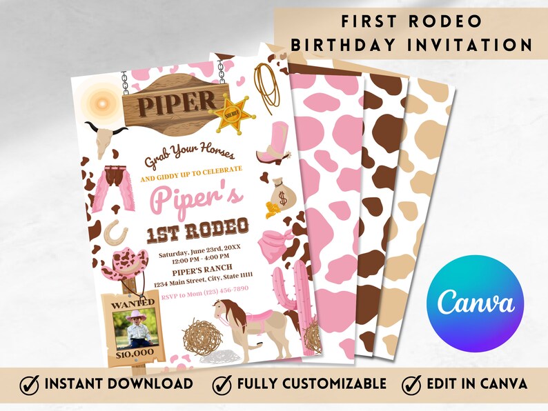 First Rodeo Birthday Invitation, First Birthday Invitation, 1st Rodeo ...