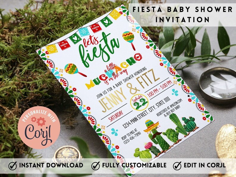 Editable Fiesta Baby Shower Invitation, Fiesta Baby Shower, Baby Shower