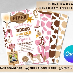 Second Rodeo Birthday Invitation, Second Birthday Invitation, 2nd Rodeo Birthday, Western Rodeo Birthday Invitation, Cowgirl Birthday