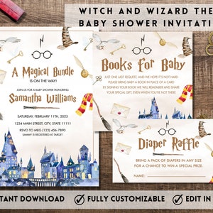 Editable Wizard Baby Shower Invitation, Magical Bundle Baby Shower, Magical Bundle on the Way, Harry Baby Shower Invitation