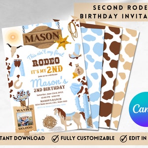 Second Rodeo Birthday Invitation, Second Birthday Invitation, 2nd Rodeo Birthday, Western Rodeo Birthday Invitation, Cowboy Birthday