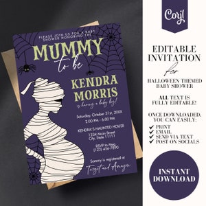 Editable Instant Download Halloween Baby Shower Invitation, Mummy to Be Baby Shower Invitation, Gender Neutral Halloween Theme Shower Invite